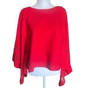 Greige Red Knit Cutout Dolman Sleeve Poncho Sweater Medium